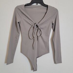 Abercrombie & Fitch Soft A&F Longsleeve Bodysuit Thong XS NEW Front Cutout Tie
